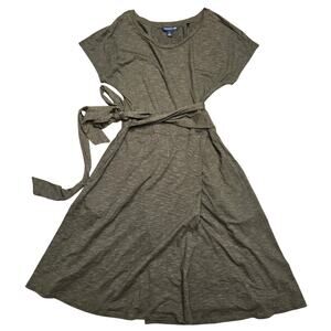 Toad And Co Dress Womens Small Green Cue Wrap V Neck Tie Waist Short Sleeve